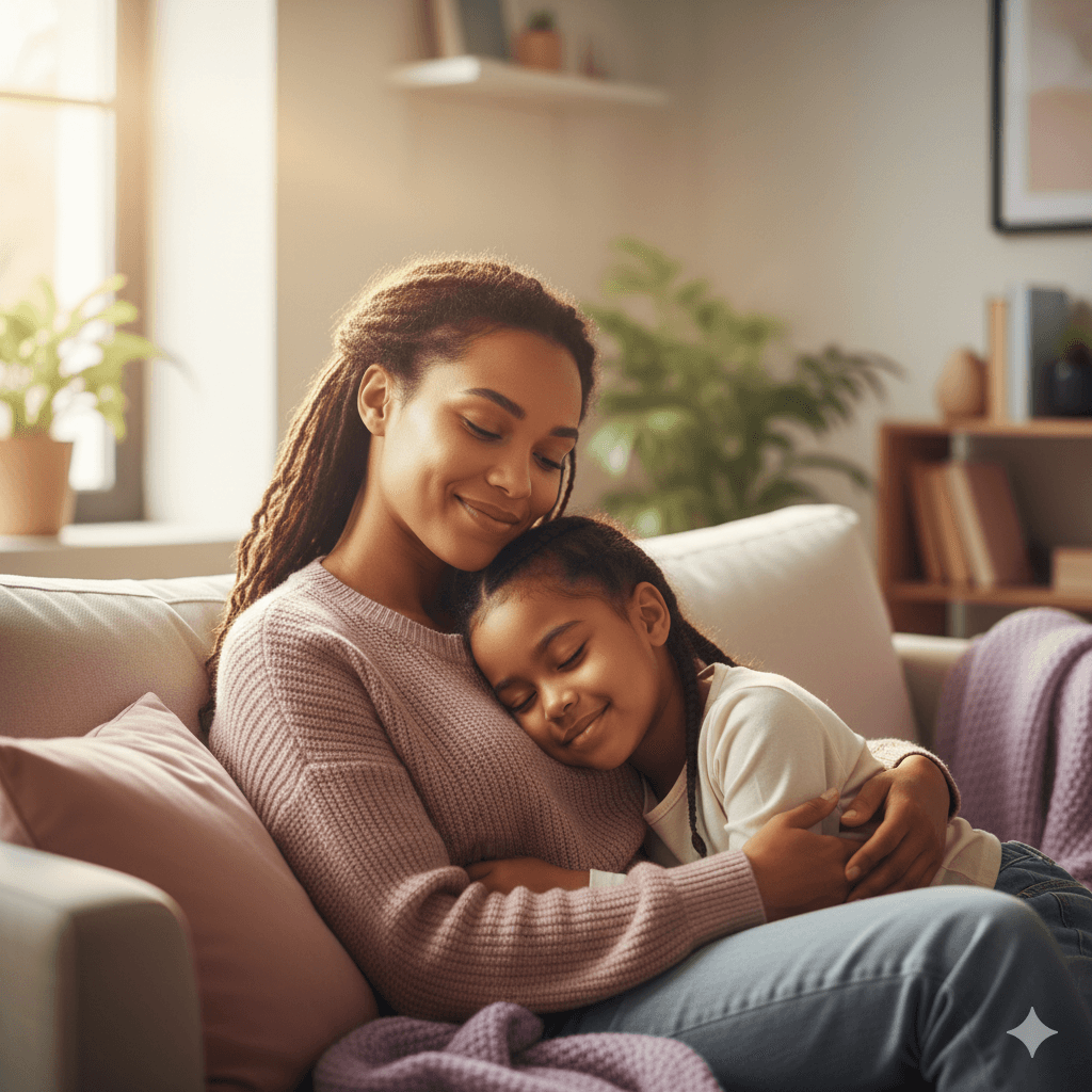 Happy family sharing a peaceful moment together